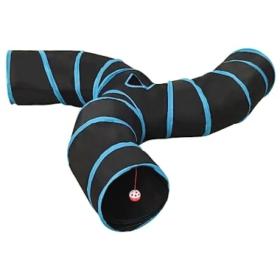 Afbeelding van vidaXL Kattentunnel 3 voudig 25 cm polyester zwart en blauw