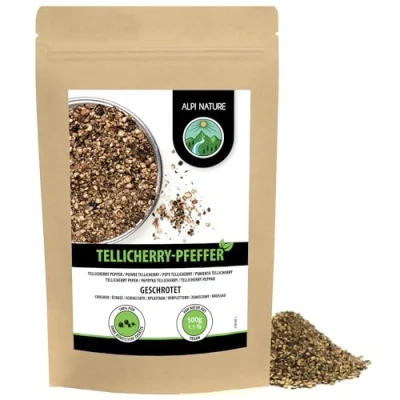 Afbeelding van Tellicherry Peper geschroot (500 g), Tellicherryppeper gemalen, peperkorrels zwart uit gecontroleerde teelt, laboratoriumgetest, 100% zuiver en natuurlijk