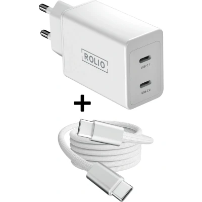 Afbeelding van Rolio Oplader 45W 2x USB C Inclusief kabel 2 meter Snellader