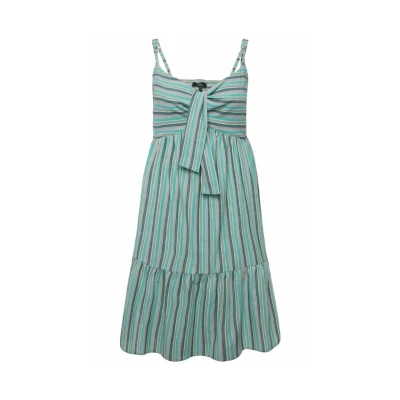 Afbeelding van Ulla Popken Striped Spaghetti Strap MIDI Jurk, Dames, Maat: 46/48, Turquoise green
