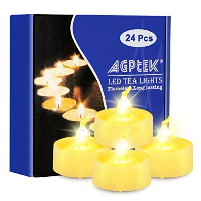 Afbeelding van AGPTEK 24 stuks led theelichtjes met timer, flikkerende warmwitte timerfunctie, 6 uur aan en 18 uit, verpakking van vlamloze kaarsen op batterijen voor huisdecoratie