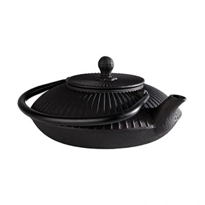 Afbeelding van APS Germany® Theepot met Filter Gietijzer Dubbelwandig 0.8 L Zwart