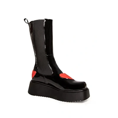 Afbeelding van LAMODA Stone Cold Lover Chunky Calf Boots, EU 37, Black Patent Red Heart, 37
