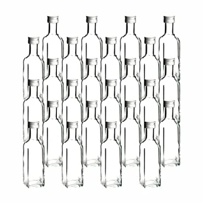 Afbeelding van gouveo Set van 24 glazen flessen 100 ml Maraska met zilveren schroefdop klein flesje 0,1 l om te vullen lege vierkante fles voor likeur, schnaps, olie (MFE100TS)