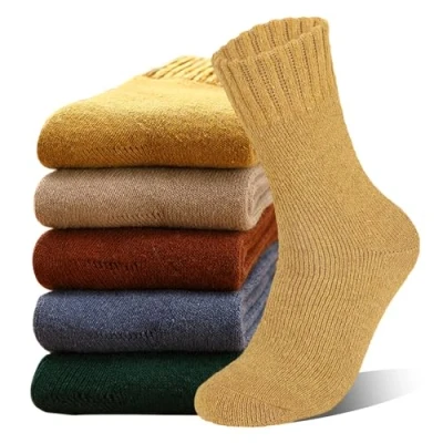 Afbeelding van VoJoPi 5 paar warme damessokken, dikke wollen thermische sokken voor dames, wintersokken, kleurrijke effen gebreide sokken, vrouwen meisjes, bedsokken, dagelijks gebruik, EU 35 42, Eenvoudig, 42