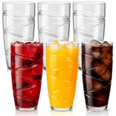 Afbeelding van HEFTMAN plastic bekers set van 6 550 ml acryl glazen met wervelontwerp, stapelbare herbruikbare voor picknick, camping, barbecue, feesten (transparant)