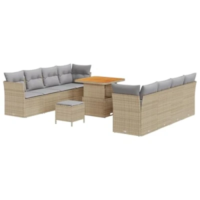Afbeelding van vidaXL 11 delige Tuin Sofa Set met Kussens Beige Poly Rattan Acacia