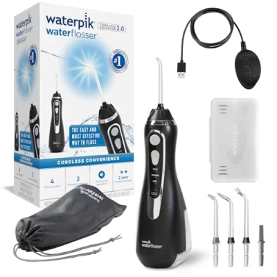 Afbeelding van Waterpik Draadloze monddouche Cordless Advanced, 4x opzetstukken, drukbereik instelbaar (3,1 tot 5,2 bar) via 3 drukinstellingen, inductielaadsysteem, zwart