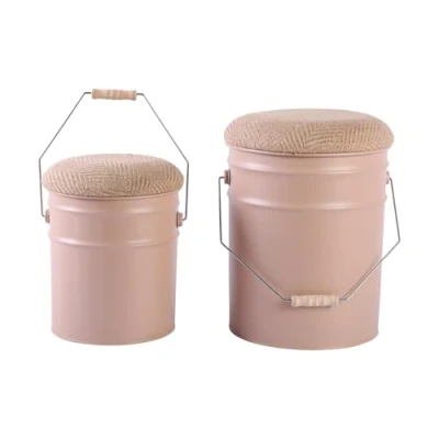 Afbeelding van Leitmotiv Kruk Buckets Set Van 2 Emmer Met Deksel Zacht Bruin Roze Ø26x31cm Ø31x39,5cm Nice thingZ