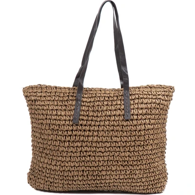 Afbeelding van Monnq strandtas met rits rieten tas riet Maha Wheat