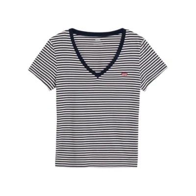 Afbeelding van Levi&#039;s T shirt met V hals voor dames, Indigoblauw, gestreept, marineblauw B, S
