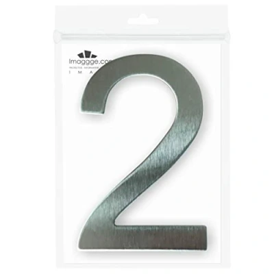 Afbeelding van imaggge.com Huisnummer of appartement geborsteld roestvrij staal zelfklevend 7,6 cm hoog nummer 2