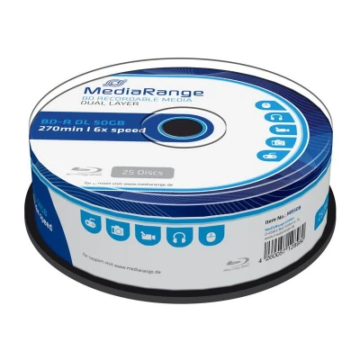 Afbeelding van BD R 50GB MEDIARANGE Blu Ray Recordable 6x Speed Cakebox 25 stuks