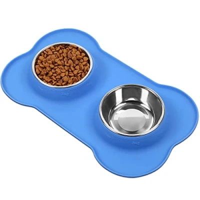 Afbeelding van VIVAGLORY Hondenkommen, Voer en Waterkommen van Rvs met Antislip Siliconenmat, Small, Blauw