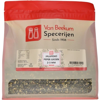 Afbeelding van Van Beekum Specerijen Jalapeno Peper Groen 2 3 mm 800 gram (hersluitbare stazak)