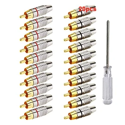 Afbeelding van Aiqeer 20 stuks RCA Male Plug Connectors, Speaker Audio/Video Connector Adapter, Solderless Plug, Audio Coaxiale Kabel voor Multimedia en CCTV