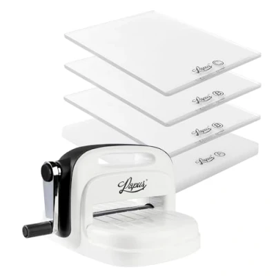 Afbeelding van Stans en stansmachine, Papus, incl. 4 kunststof platen machine voor stansen stempelen knutselen met papier &amp; karton, scrapbooking