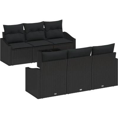 Afbeelding van vidaXL 7 delige tuin sofa set met kussens zwart rattan