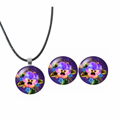 Afbeelding van 2 Delige set Violen Ketting Clip Oorbellen Charme Bijoux