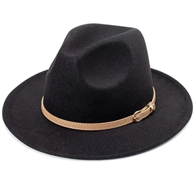 Afbeelding van DRESHOW Brede Rand Hoed Fedora voor Vrouwen Riem Gesp Retro Panama Floppy