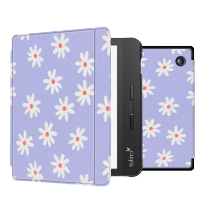 Afbeelding van Tolino Vision 5 Hoes: iMoshion Design Slim Hard Case Sleepcover Bookcase met stand Flowers Distance Kunstleder E Reader Hoezen