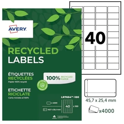 Afbeelding van Avery Avery, adreslabels, gerecycled, wit, 45,7 x 25,4 mm, laser (LR7654 100)