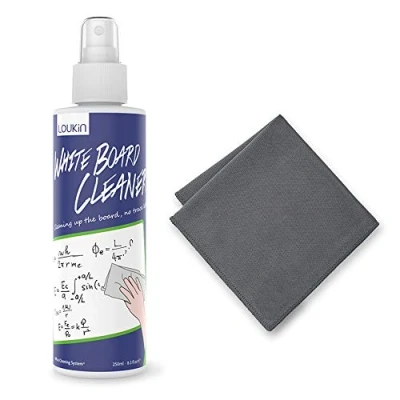 Afbeelding van loukin Niet giftige whiteboardreiniger, 8,5 oz Dry Erase Board Cleaner, Geurarme Whiteboard Reinigingsspray met Doek, Verwijdert hardnekkige vlekken van whiteboards