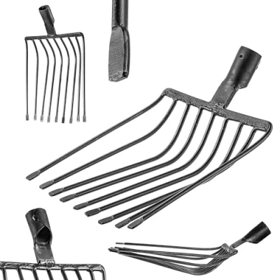 Afbeelding van KADAX Aardappelvork zonder steel, raapvork van robuust staal, steenvork, aardappelvork, draadvork, spatvork, hooivork, grafvork (zwart 9 tanden)