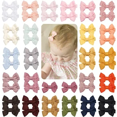 Afbeelding van JOYOYO 50 stuks baby haarspeldjes kleine voor meisjes strikjes 6 cm volledig lint gevoerd antislip haarstrikken, haarclips peuters