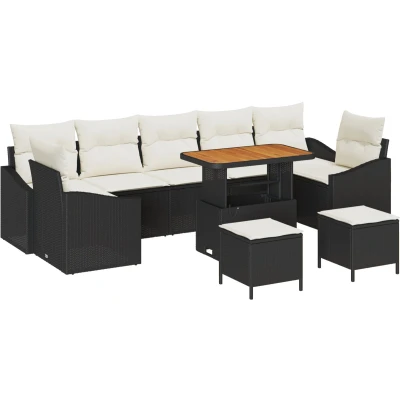 Afbeelding van vidaXL 10 delige tuin bankset met kussens zwart poly rattan acacia
