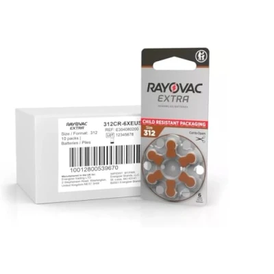 Afbeelding van Rayovac Extra 312 batterijen voor de gehoorapparaten PR41, 312AE, A312, DA312, P312 en PR312H, 60 stuks
