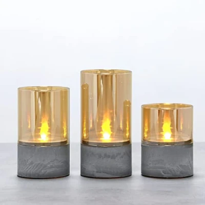 Afbeelding van Fanna flikkerende vlamloze led kaarsen bewegende vlammen, batterij aangedreven gouden glazen met timer set van 3 H 10cm/12,5cm/15cm