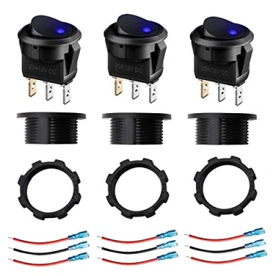 Afbeelding van Be In Your Mind 3 STKS Ronde Tuimelschakelaar 12 24V 20A Blauw LED Licht Aan/Uit Controle Knop 3Pins Met 9 Verbinding Kabels Voor Auto Caravan Truck Boot