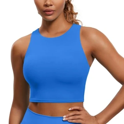 Afbeelding van CRZ Yoga Dames Butterluxe Racerback Sport BH Gepolstert Ohne Bügel Crop Tops Longline Tank Top Fitness Fonkelend blauw XL