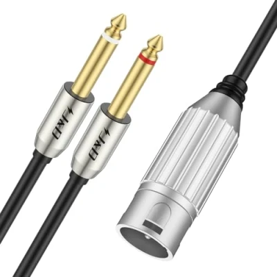 Afbeelding van J&amp;D Dual 1/4&quot; naar XLR, XLR Mannelijk Dubbel 6,35 mm TS Monostekker Microfoonkabels, Vergulde Connector Stereomicrofoon Audioconverterkabels en Y Splitterkabel, 1 Meter