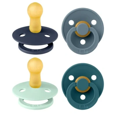 Afbeelding van BIBS Colour speen verpakking 4 stuks, BPA vrije fopspeen, Ronde speen. Natuurlijk rubberlatex, Geproduceerd in Denemarken/EU. Maat 2 (Verpakking stuks), Baby Boy Colours