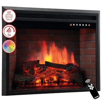 Afbeelding van KAMINIO Elektrische haard LUCA inbouwhaard met verwarming, 3D vlameffect, 12 vlamkleuren, afstandsbediening 30 inch