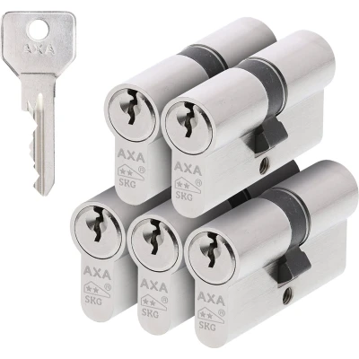 Afbeelding van Cilinder AXA 5 stuks (Dubbel, Gelijksluitend, SKG**, 30/30 mm, Vernikkeld, 15 sleutels)