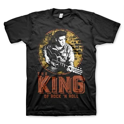 Afbeelding van Officieel gelicenseerd Elvis Presley The King Of Rock &#039;n Roll Groot lang Mannen T shirt (Zwart), 3X Large