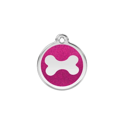 Afbeelding van Bone Hot Pink glitter hondenpenning small/klein dia. 2 cm RedDingo