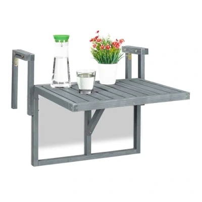 Afbeelding van Relaxdays klaptafel balkon houten balkontafel inklapbaar kleine hangtafel balkonreling