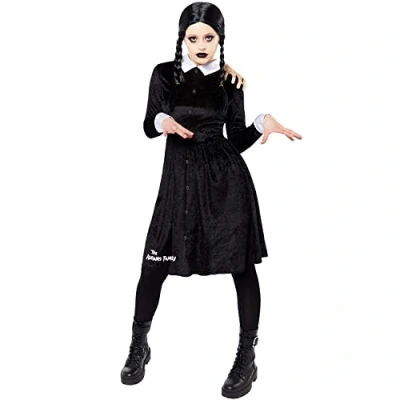 Afbeelding van amscan 9917665 Officiële Wednesday Addams Halloween verkleedkostuum voor dames, maat: 8 10