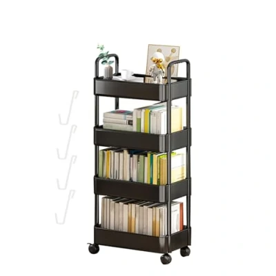 Afbeelding van Genikeer Opbergwagen op wielen, rolwagen voor keuken, badkamer, wasruimte, 4 niveaus, multifunctionele opbergwagen, rek trolley met wieltjes