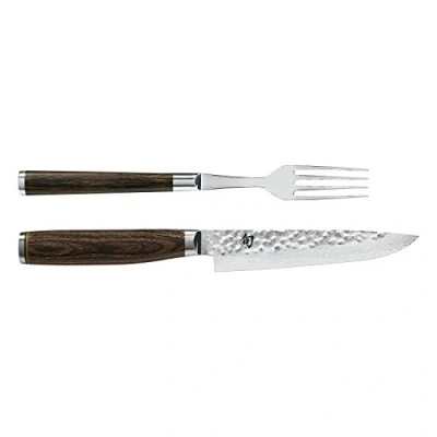 Afbeelding van KAI Shun Premier Tim Mälzer Japans bestek set van 2 vork 22 cm totale lengte + steakmes 25 damastmes 32 lagen VG MAX kern 61 (± 1) HRC handvat pakkahout Made in Japan