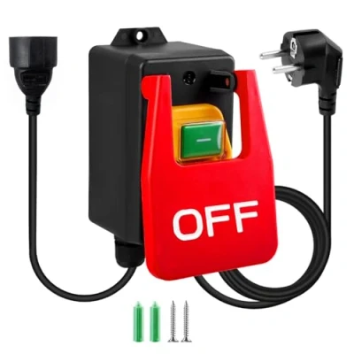 Afbeelding van Eenfasige aan/uit noodschakelaar, 250 V, 16 A, veiligheidsschakelaar met stopcontact, nulspanningsschakelaar, machineschakelaar voor freestafel snel uitschakelen van elektrische apparaten