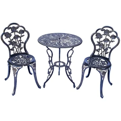 Afbeelding van TangXiaoQi Outdoor meubels bistroset met rozenpatroon 1 tafel 2 stoelen voor tuin patio veranda (roze antiek)