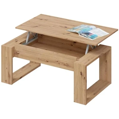 Afbeelding van Salontafel, in hoogte verstelbaar, tafel voor woonkamer, bijzettafel, model Nova, finish eiken, afmetingen: 105 cm (lengte) x 55 (breedte) 45 54 (diepte)