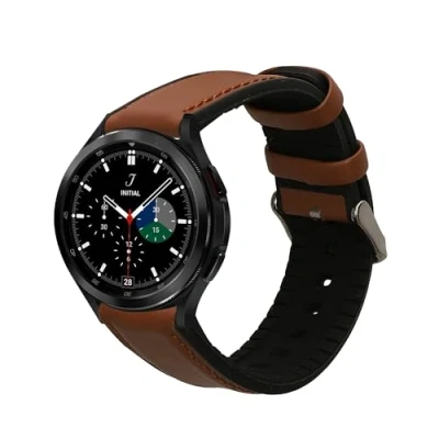 Afbeelding van kwmobile horlogeband geschikt voor Samsung Galaxy Watch 4 / Classic 3 Active 2 Armband fitnesstracker van leer in bruin zwart