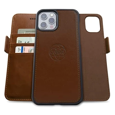 Afbeelding van Dreem Fibonacci iPhone 13 Pro Portemonnee Hoesje / 2 in 1 Schokbestendig MagSafe Compatibel en Afneembaar Luxe Vegan Lederen Folio met RFID Kaartbescherming Multi Standaard [Chocolade]