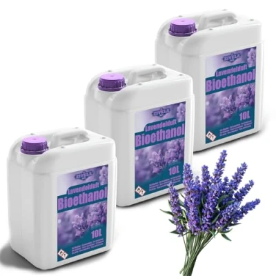 Afbeelding van Bioethanol 96,6%, 30 liter, biologische alcohol lavendelgeur 3 x 10 l, bio ethanol voor open haard, tafelhaard, lavendelgeur, schone verbranding, zonder rook, levendige en stabiele